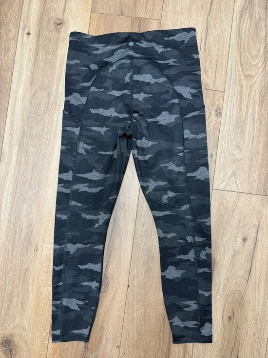 ATHLETA Ultimate Stash Pocket Gray & Black Camo 7/8 Tights Size Medium - Picture 8 of 14